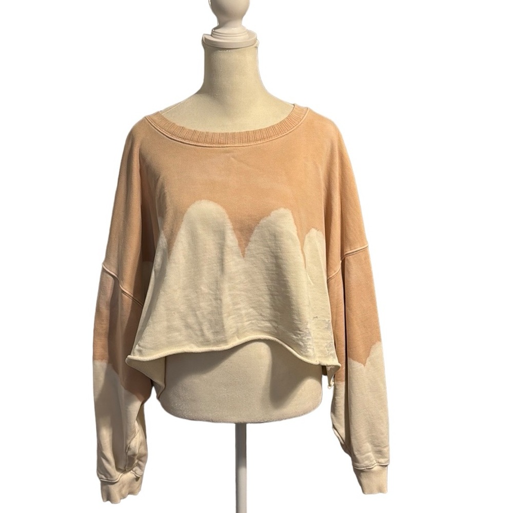 PEACH LOVE tie dye distressed crop top sweatshirt